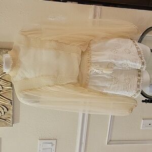 Windsor Natural beige sheer lace blouse size S vintage inspired